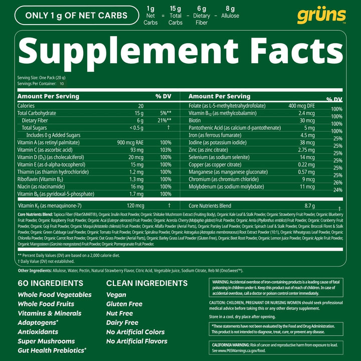Gruns Gomitas Super Greens Sin Azúcar, Ositos de Goma Multivitamíni...