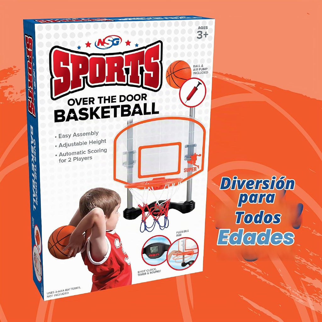Aro de baloncesto sobre la puerta con reloj de tiro, puntuación electrónica y sonido