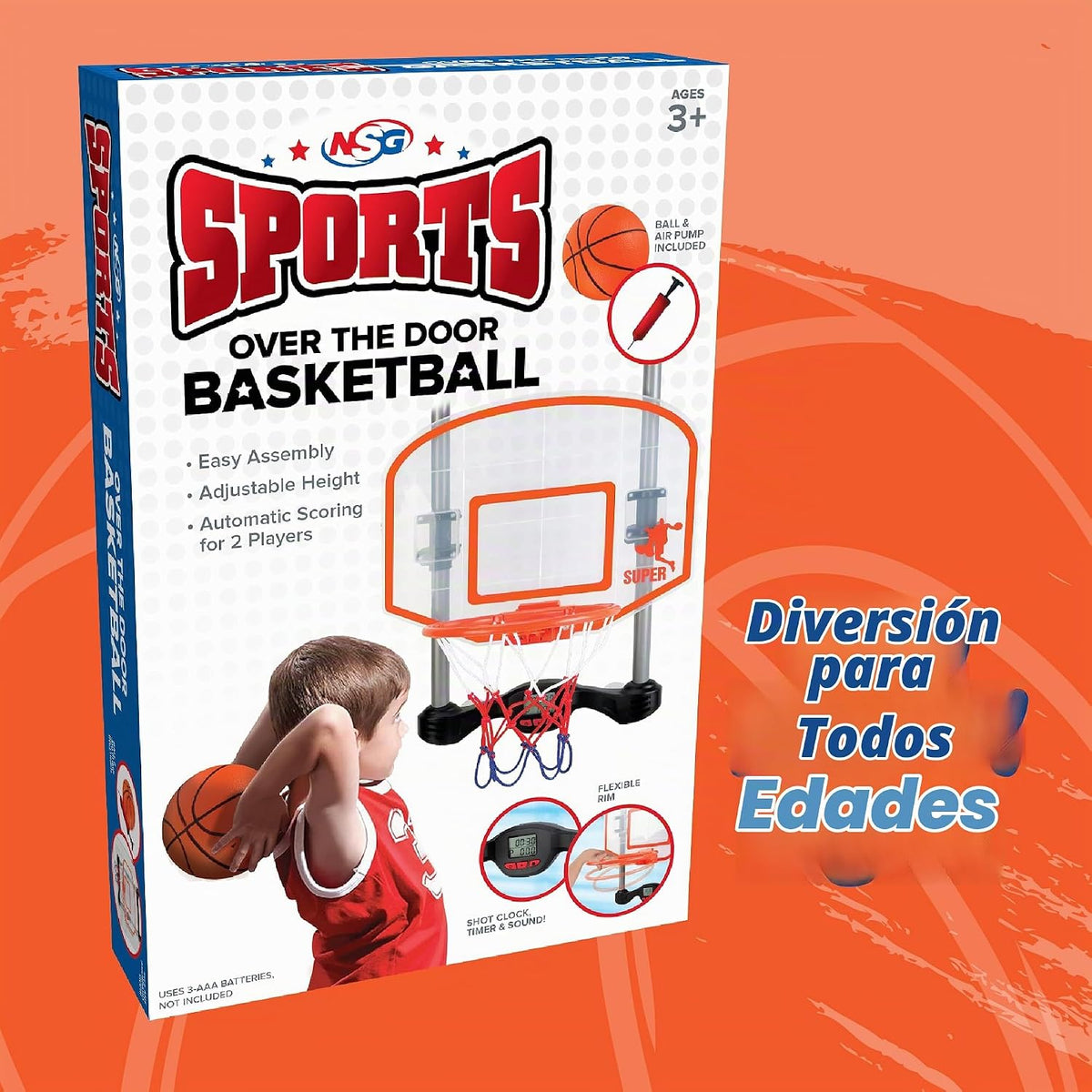 Aro de baloncesto sobre la puerta con reloj de tiro, puntuación electrónica y sonido