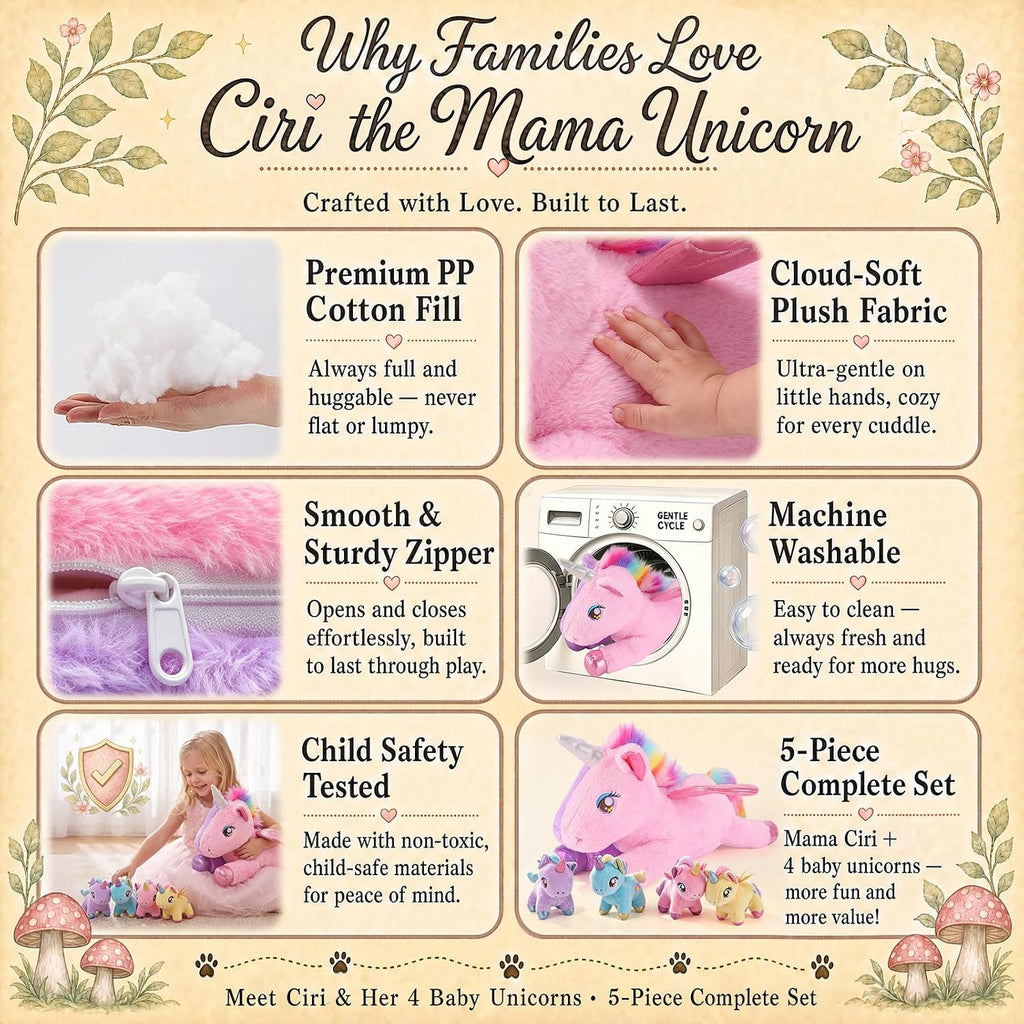 gnomantic Animales de peluche de unicornio con bebés en el interior