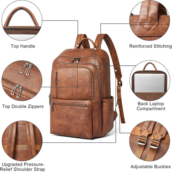 Shrrie Mochila de cuero para laptop de 17 pulgadas para mujer, moch...