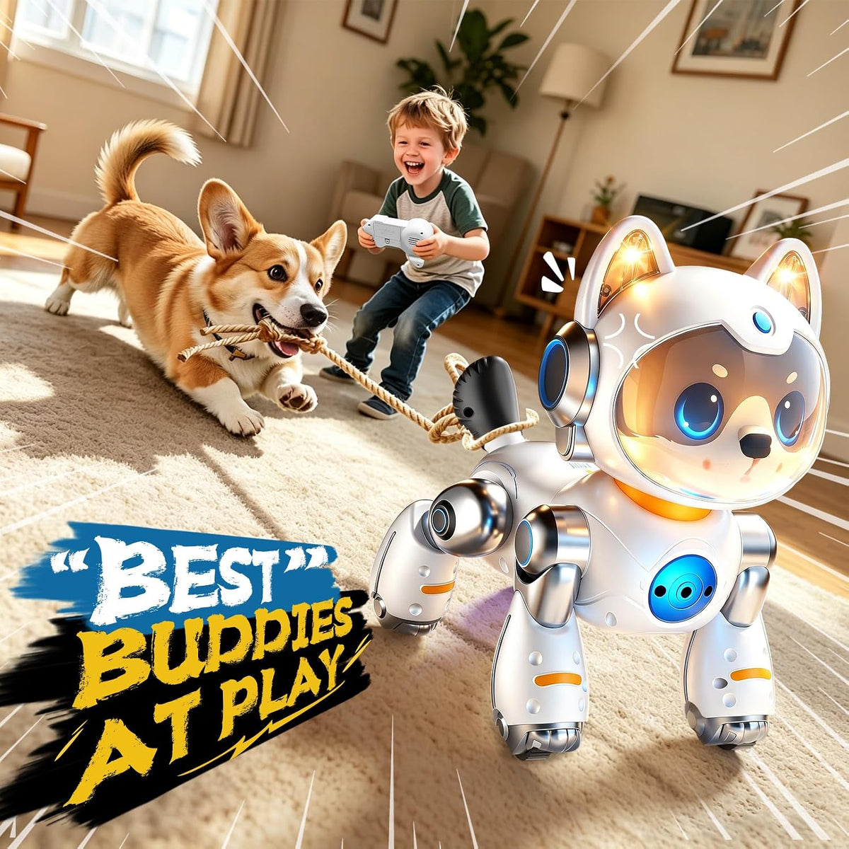 Robot inteligente de juguete para perros, 2.4 GHz, gesto remoto y control táctil, cachorro robótico, efecto de aerosol de baile musical y sonidos de ladridos, mascota electrónica recargable, regalo de