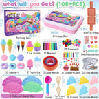 Golray - Juego de arena sensorial de helado para niñas, kit de arte de arena con caja de arena, 2 libras de arena mágica, moldes de pastel y gofre, juguetes de postres de juego de roles, juego de