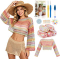 Aeelike Kit de ganchillo para adultos,Mujer Crochet Coverup,Hilo de algodón