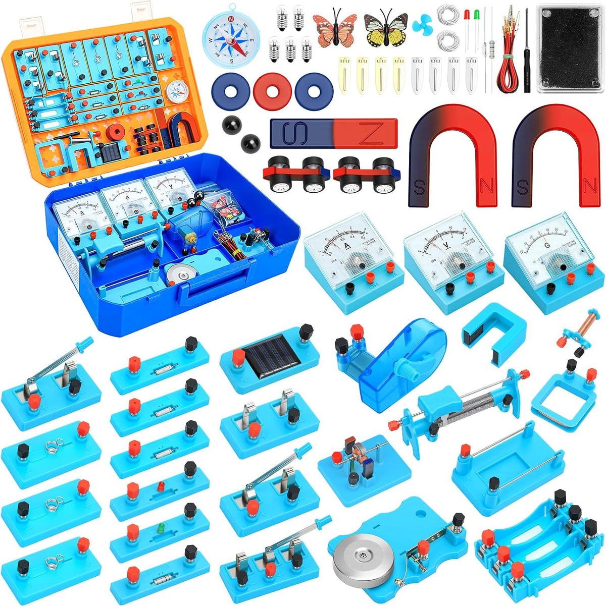 Kit de imanes de ciencia de 79 piezas para niños de 8 a 16 años, laboratorio de electricidad de física STEM definitivo, juego de experimentos de lujo con extensos circuitos de imanes