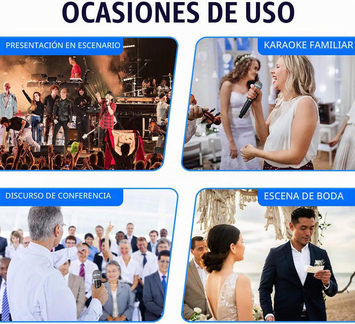 Depusheng Sistema de micrófonos inalámbricos con 2 canales, micrófo...