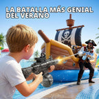 Pistola de agua eléctrica, adecuada para niños y adultos, tanque de agua de gran capacidad, luz LED con efecto de llama bozal, piscina al aire libre, juguete de batalla de playa (M416-azul)