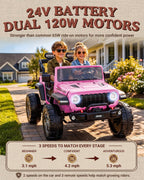 First Ride On Auto eléctrico grande de 24 V y 2 plazas para niños, Jeep Wrangler Rubicon con licencia, vehículo Jeep con neumáticos de gran tamaño de 14.5 pulgadas, cinturón de seguridad, control