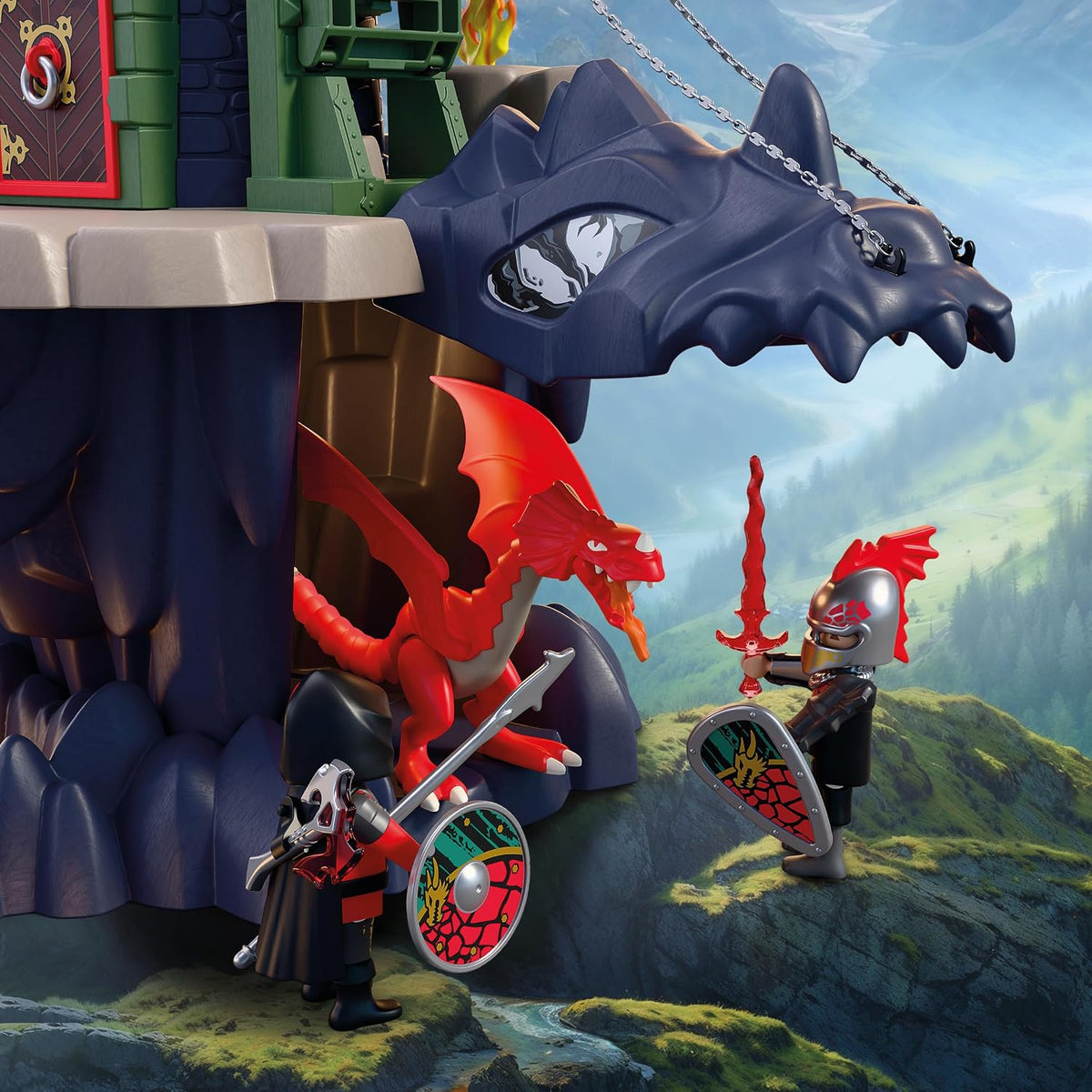 Playmobil | Caballeros | Torre de los Caballeros Dragón | Torre con Cueva de Dragón, Puente levadizo y Cabeza de Dragón | Juguete de castillo de caballeros para niños mayores de 4 años | 72113