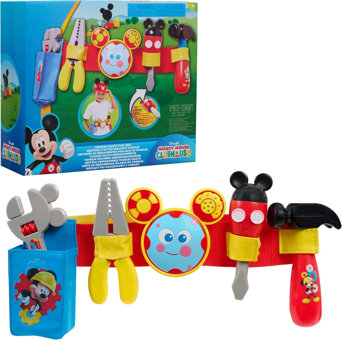Just Play - Cinturón de herramientas de Mickey Toodles Talk'n de Disney y accesorios de herramientas para juegos de disfraces y simulación, juguetes para niños a partir de 3 años