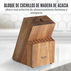 Martha Stewart Lockton - Juego de 16 cuchillos de chef de acero inoxidable de alto carbono forjados, bloque de madera de acacia, asas triples remachadas, lino blanco y dorado