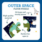Petit Collage Rompecabezas de piso con espacio exterior de 24 piezas, rompecabezas grande para niños, rompecabezas completo del espacio exterior mide 18 x 24 pulgadas, es una gran idea de regalo para mayores de 3 años