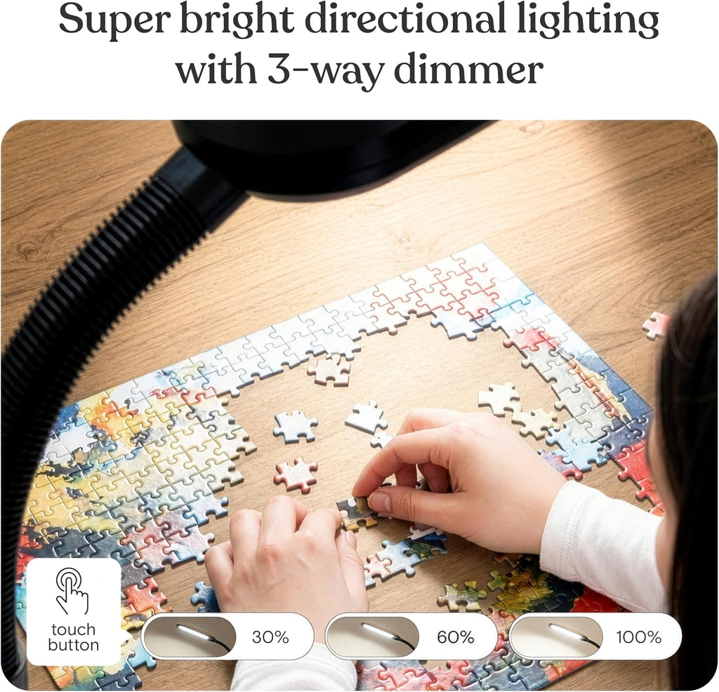 Lámpara Brightech Litespan - Lámpara de pie LED brillante para manualidades y lectura sobre silla, luz esteticista para extensiones de pestañas, lámpara de pie ajustable con cuello de cisne para sala de estar, dormitorio, oficina, color negro