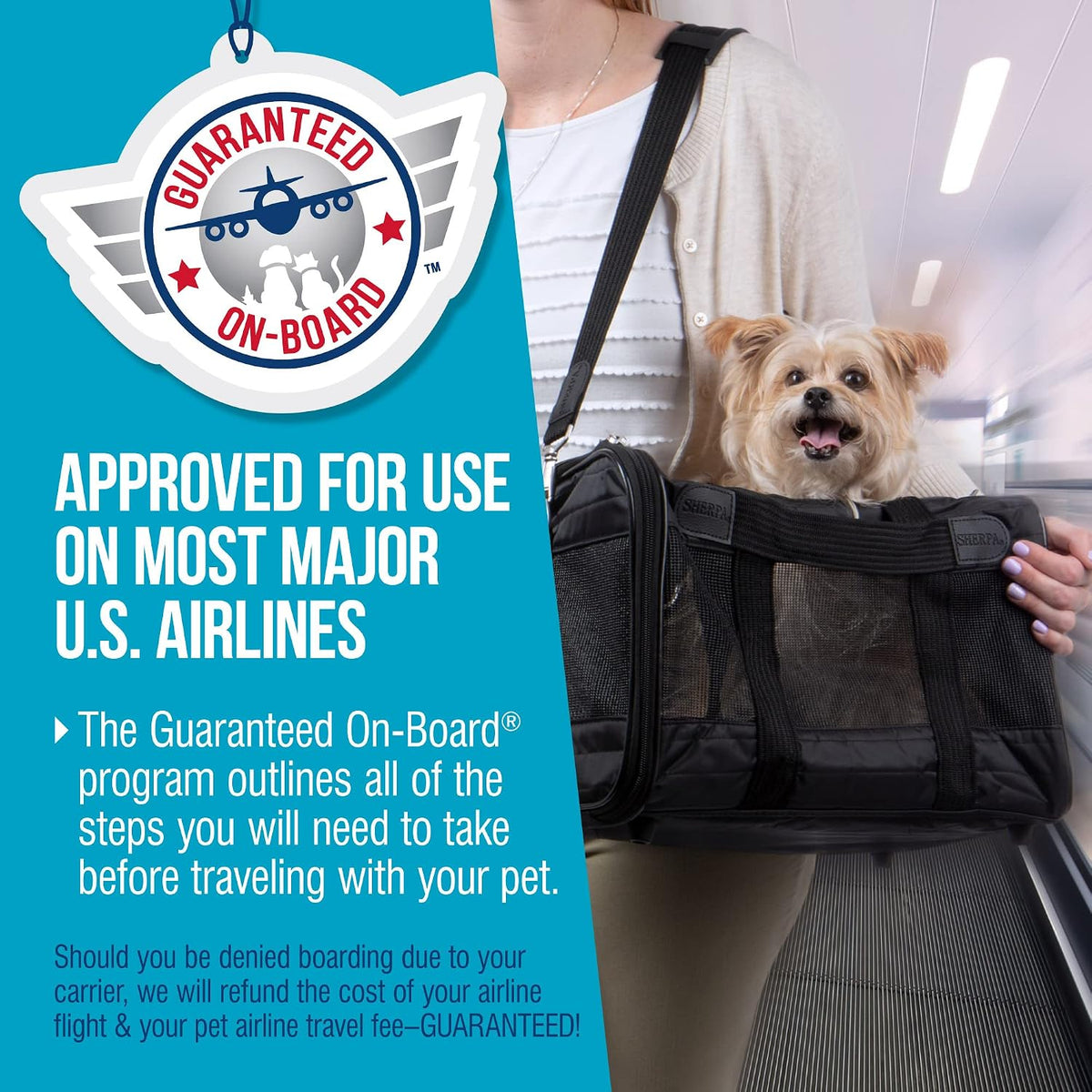 Sherpa Original Deluxe Transportador de Mascotas para Viajes, Aprobado por Aerolíneas y con Garantía a Bordo - Negro, Mediano