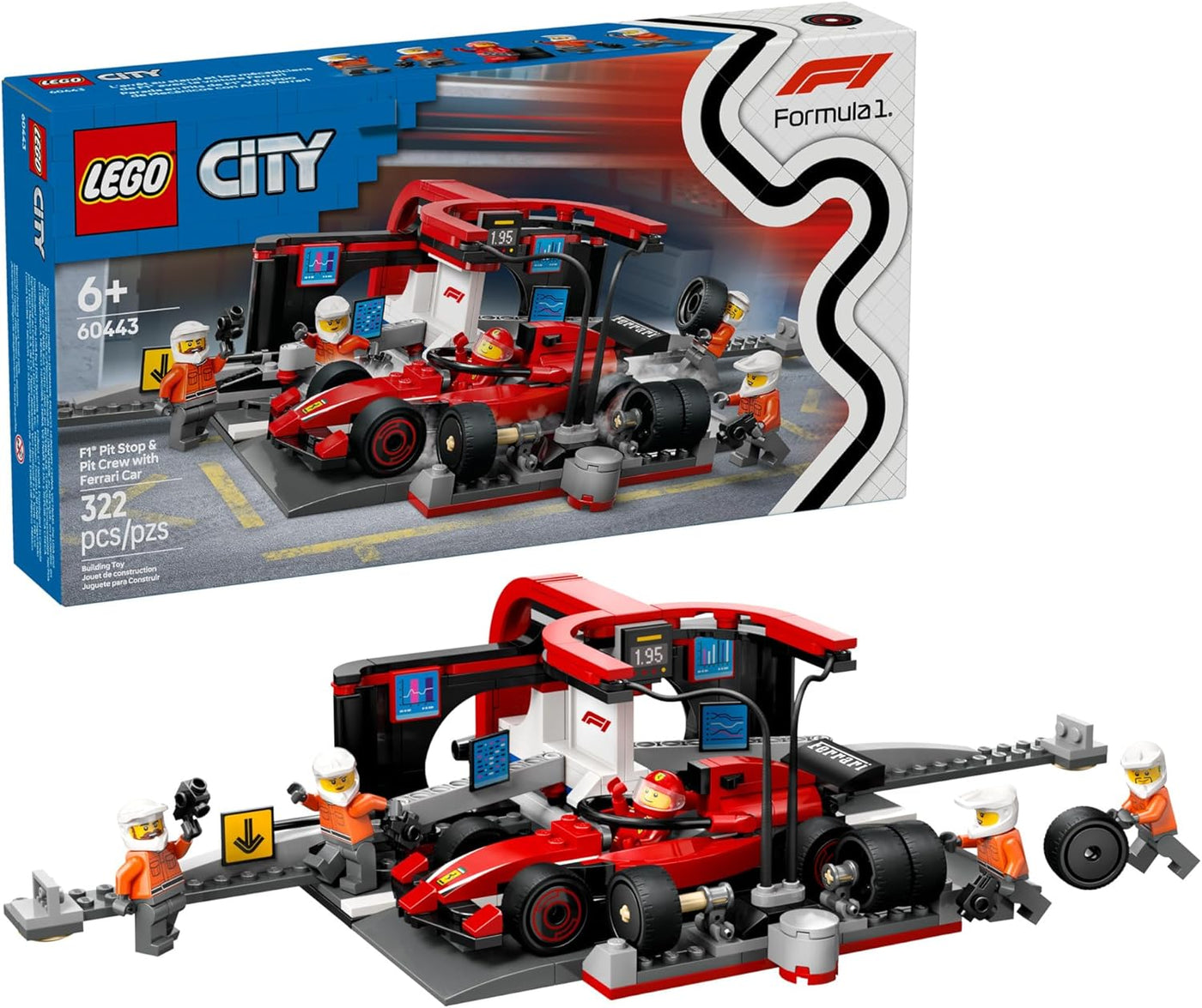 LEGO City F1 Pit Stop Pit Crew con coche Ferrari de
