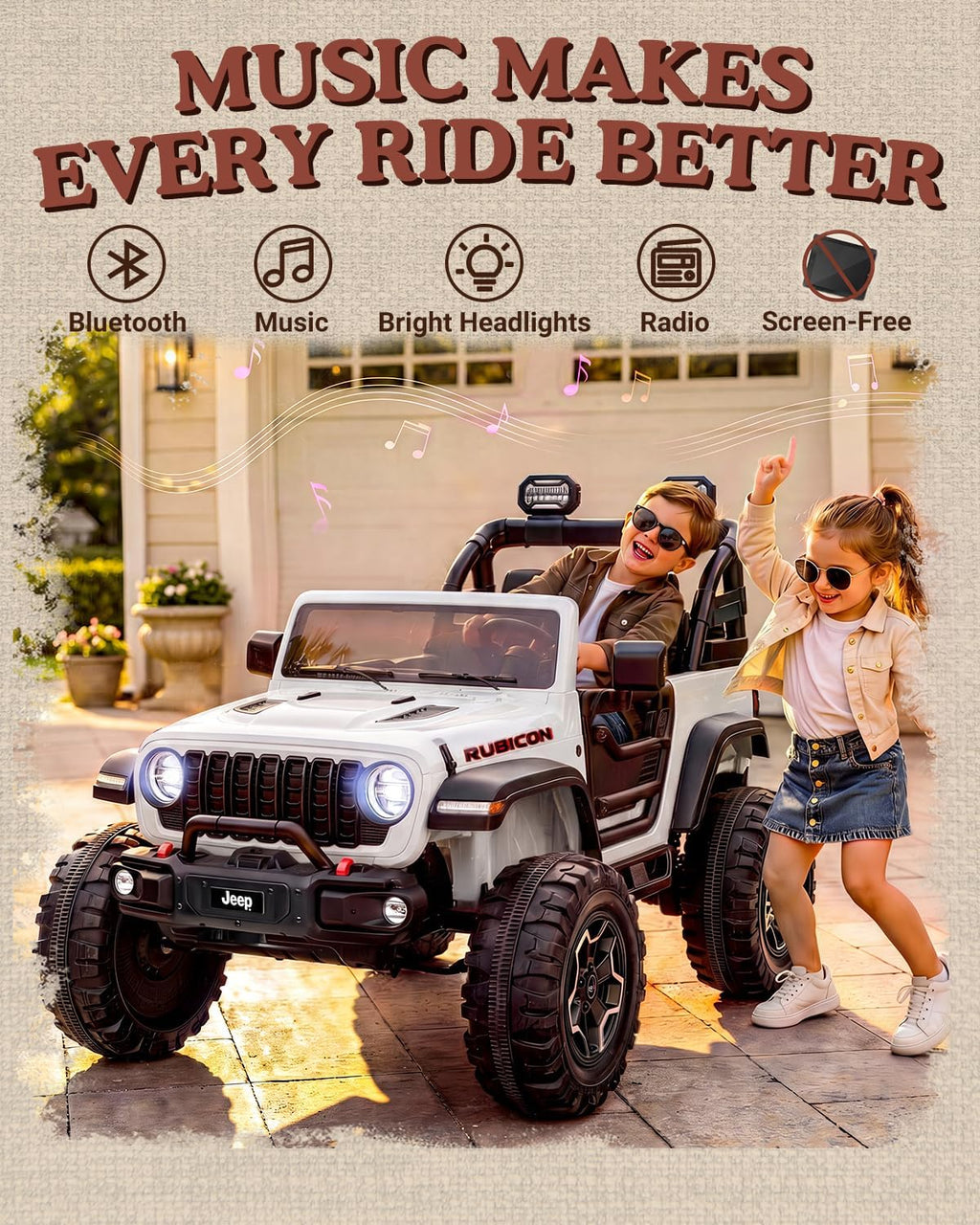 First Ride On Jeep Vihecle de 24 voltios con control remoto, automóvil eléctrico Jeep Wrangler Rubicon con licencia para niños y niñas, autos de paseo para niños con velocidad máxima de 5.3 mph