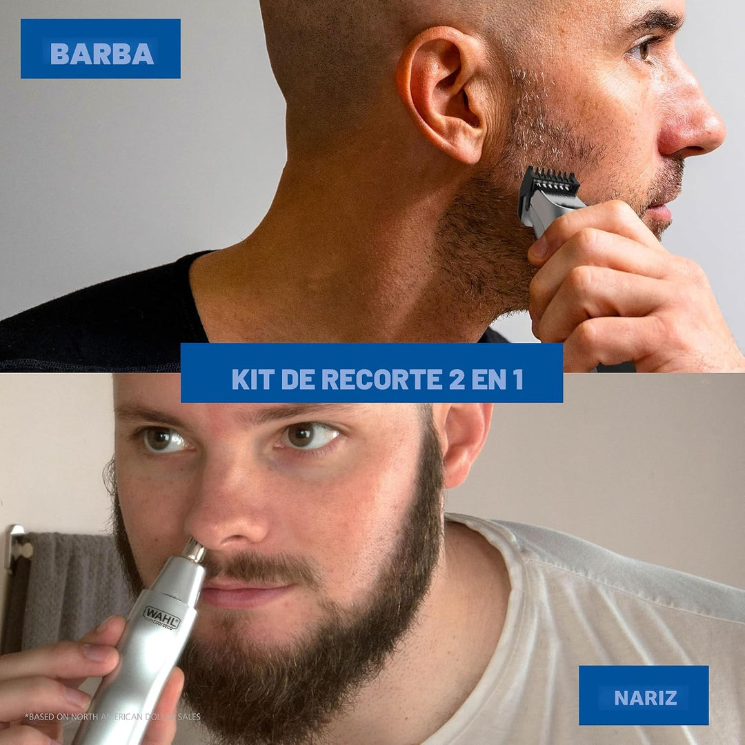Kit de recortadora de barba recargable Wahl Groomsman para bigotes,...