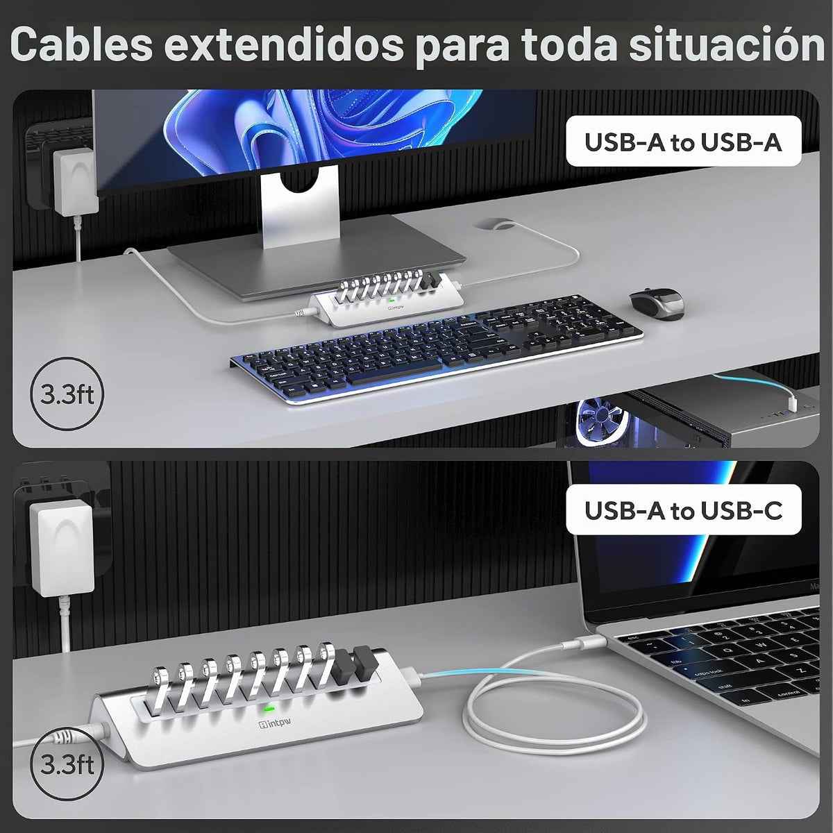 intpw, YH6, hub USB 3.2 de 10 puertos, alimentado