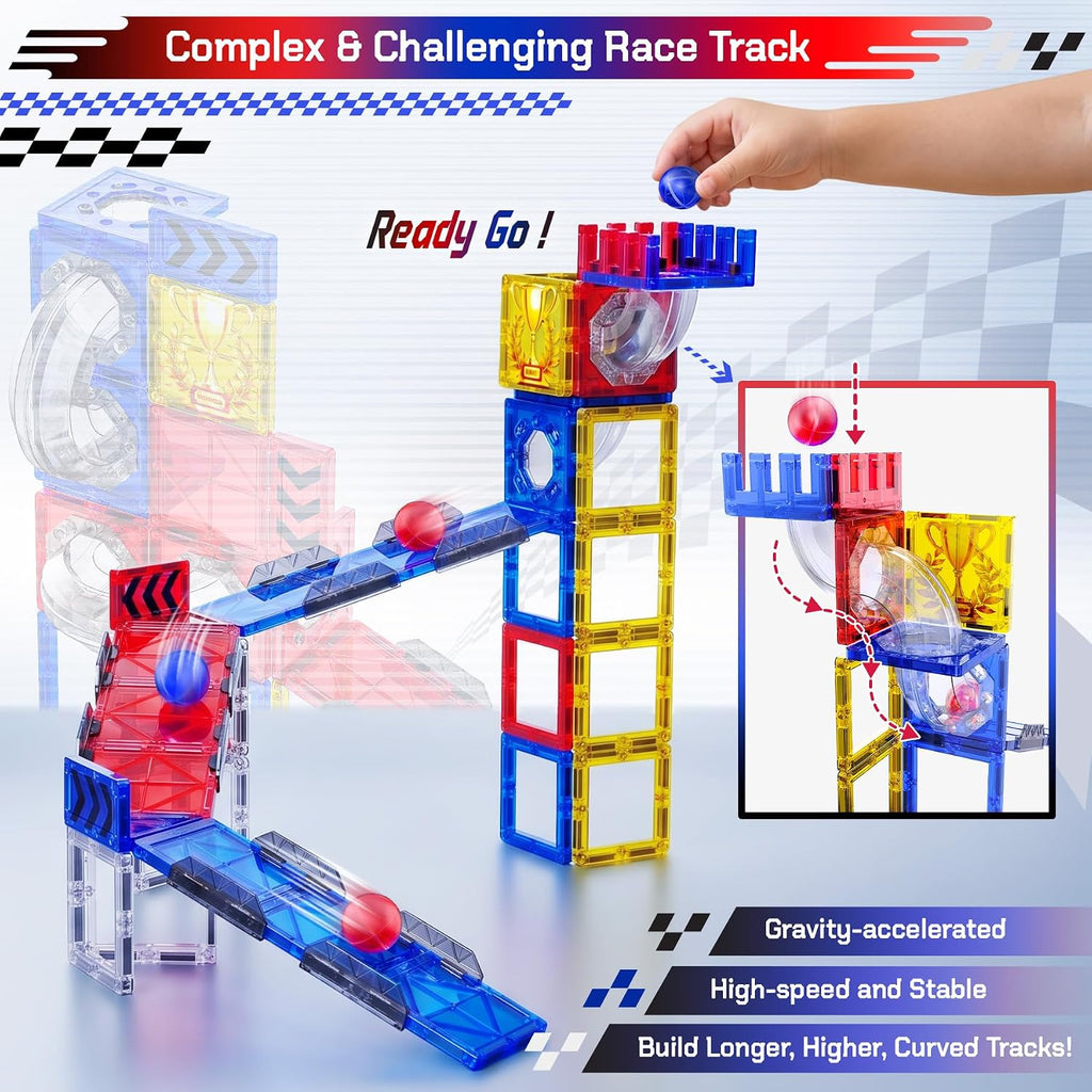 73 piezas de azulejos magnéticos Marble Run para niños, pista de carreras de