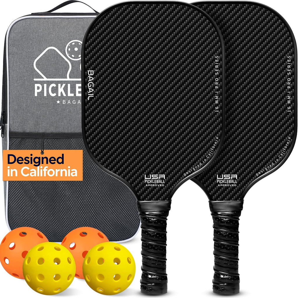 BAGAIL Palas de pickleball aprobadas por USAPA, juego de pickleball de superficie de fibra de vidrio, raquetas ligeras con 4 bolas, 1 bolsa, diseñadas en California para tracción y estabilidad