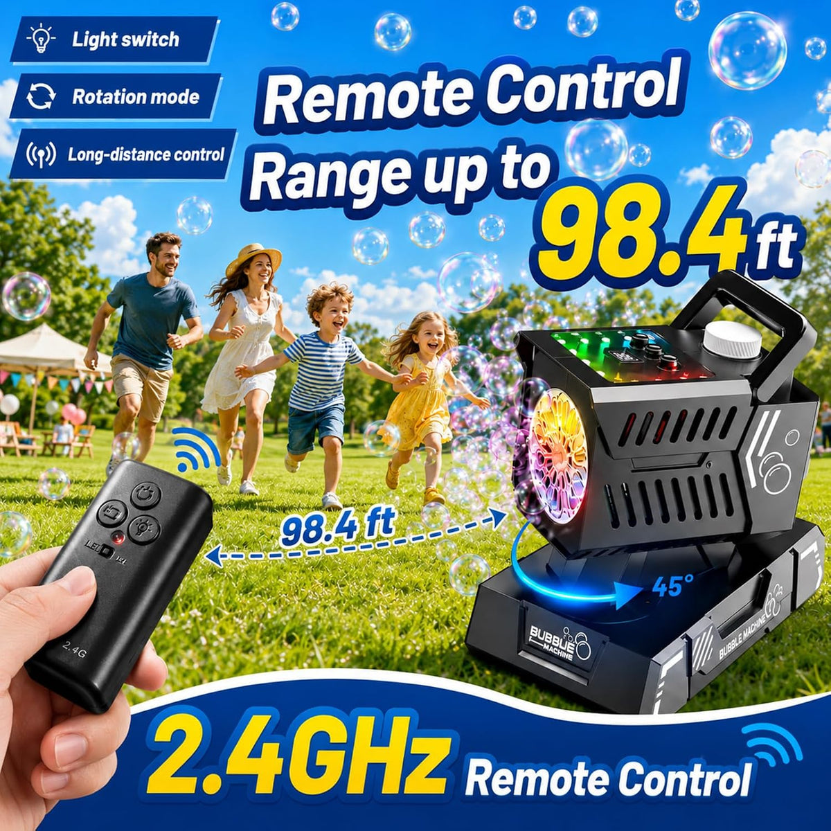 SHCKE Bubble Machine con Remote Control, Auto Rotation & 11 RGB Lights