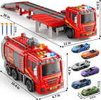 Camiones de bomberos de juguete para niños pequeños de 3 a 5 años, pista de carreras plegada con luces y sonidos y 6 autos de carreras, regalo de cumpleaños para niños y niñas de 3, 4, 5, 6, 7, 8 años