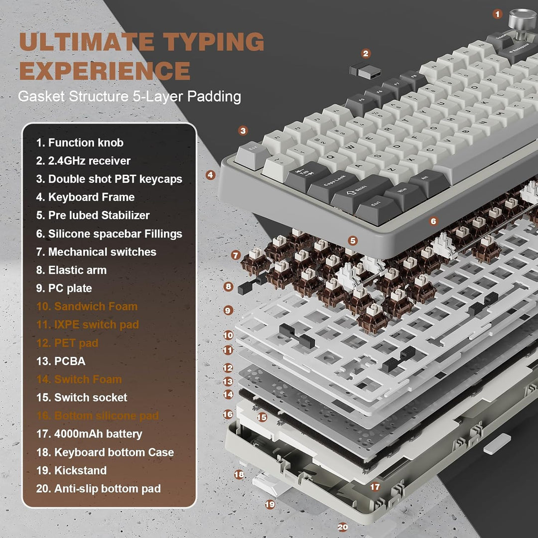 YUNZII Teclado mecánico inalámbrico B75 PRO, diseño del 75% con per...