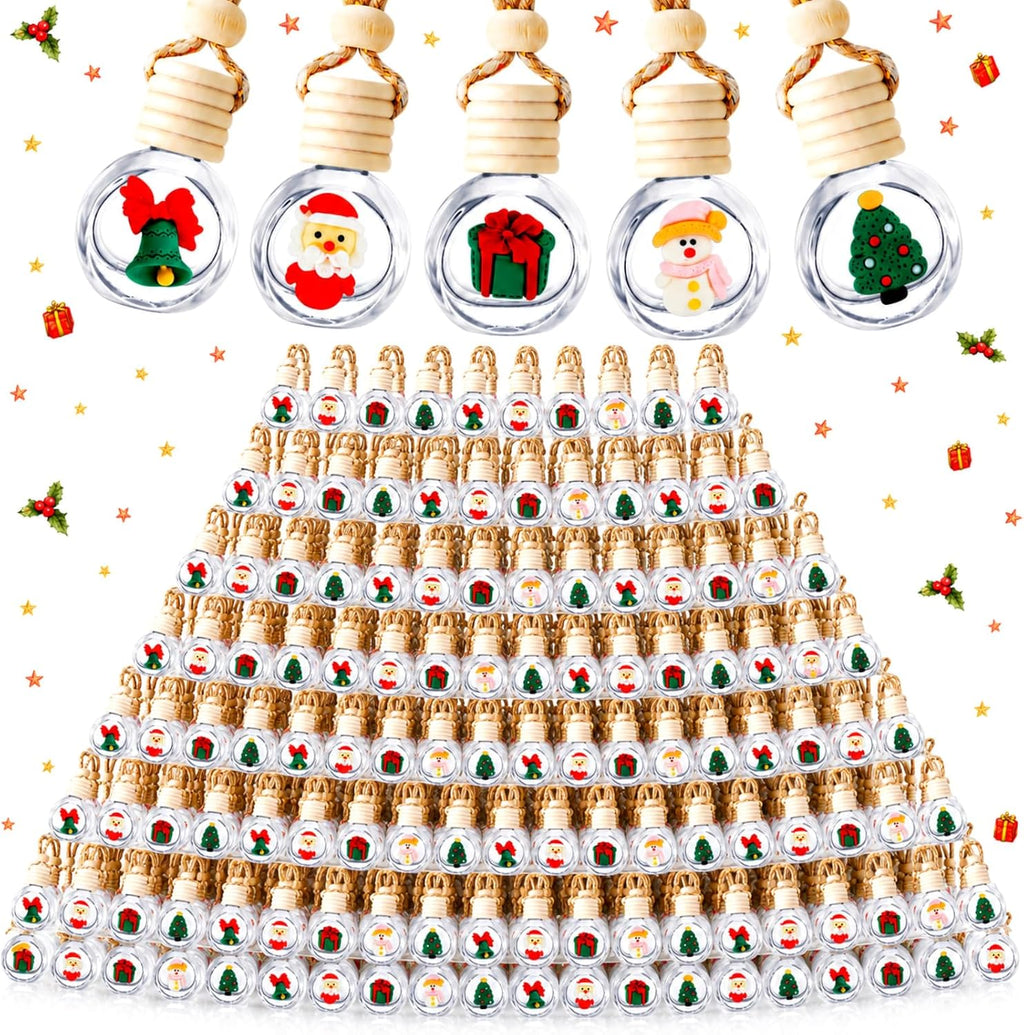 BBTO 150 unidades de ambientador colgante para automóvil, botellas difusoras de coche a granel, botella de perfume de vidrio vacía de Navidad, ambientador transparente, difusor de botella colgante