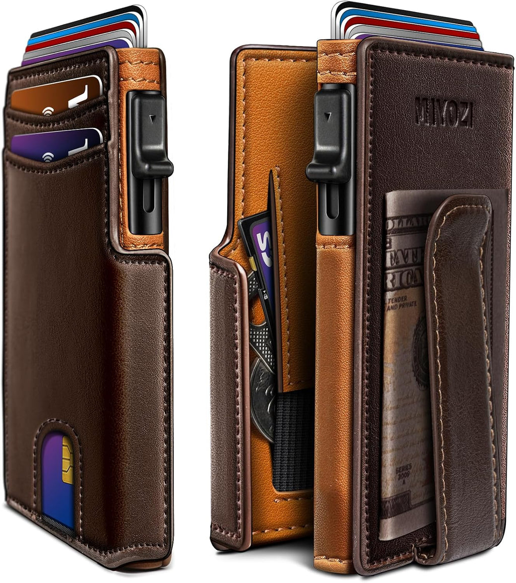 Billetera para hombre, magnética minimalista delgada con soporte para tarjetas desplegable, 9 tarjetas con bloqueo RFID, funda de metal para tarjetas de crédito, clip de dinero envuelto en