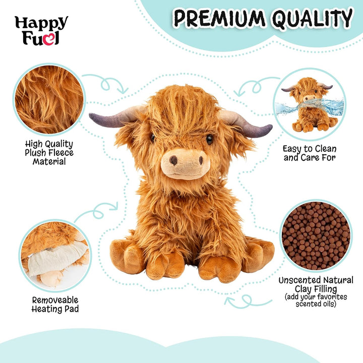 Highland Cow - Animal de peluche apto para microondas, almohadilla...