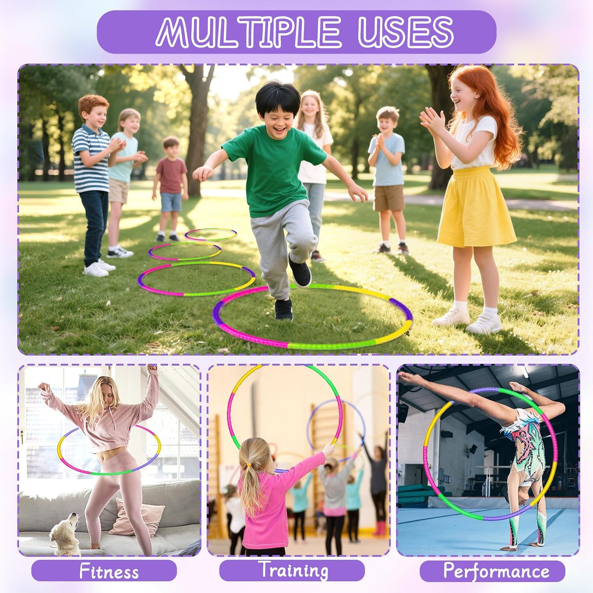 Hymaz Aros de ejercicio para niños, paquete de 4/8/12 anillos de aro desmontables y de tamaño ajustable de color para gimnasio al aire libre, equipo de agilidad para perros, juegos de fiesta deportiva