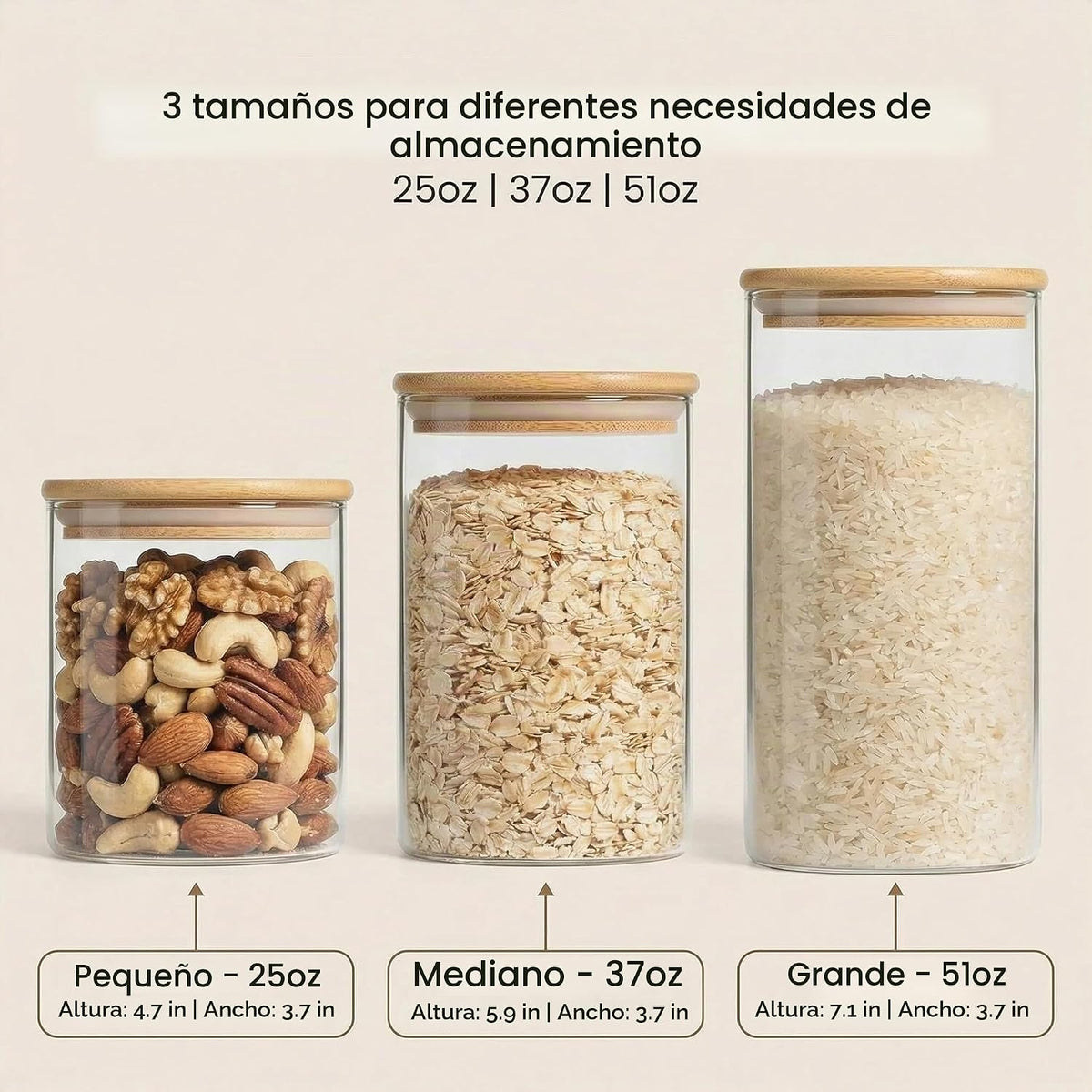 Recipientes de almacenamiento de vidrio herméticos con tapas, paquete de 8, tarros cuadrados de vidrio de 25/37/50 onzas con tapas de bambú, juego de recipientes de cocina para organización de