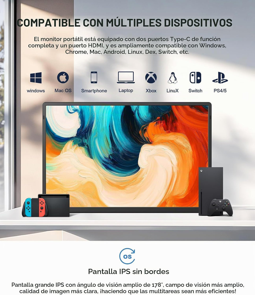 Wixzet Monitor portátil de 16.1 pulgadas, extensor de pantalla para...