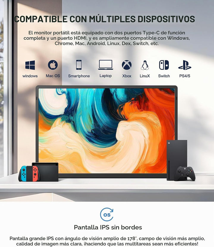 Wixzet Monitor portátil de 16.1 pulgadas, extensor de pantalla para...