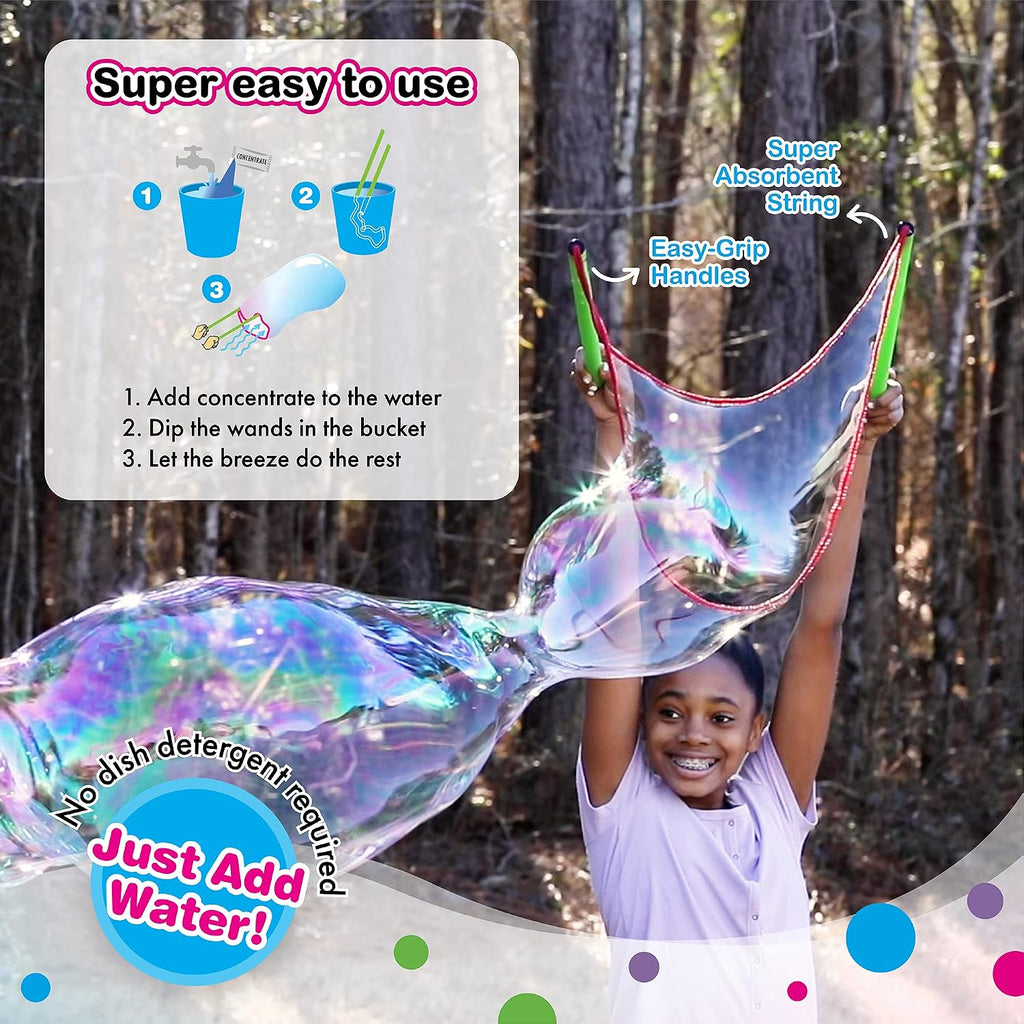 Kit de burbujas gigantes Plus – Burbujas grandes para niños con una varita de burbujas grande y mezcla de burbujas (produce 1.5 galones)
