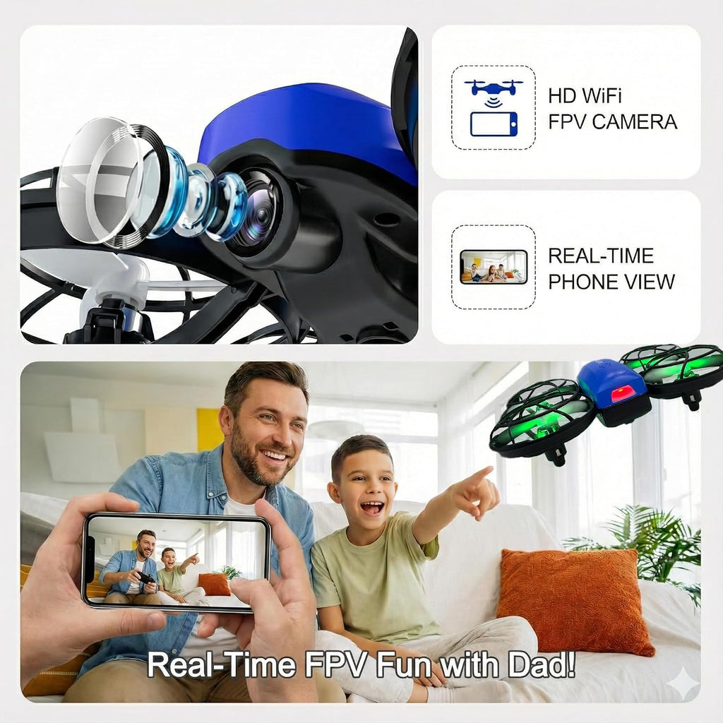 Swifsen Drones para niños con cámara, dron RC pequeño helicóptero para interiores, regalos de cumpleaños para niños y niñas principiantes amigables, mini juguete cuadricóptero con 2 baterías, protección de hélice, retención de altitud