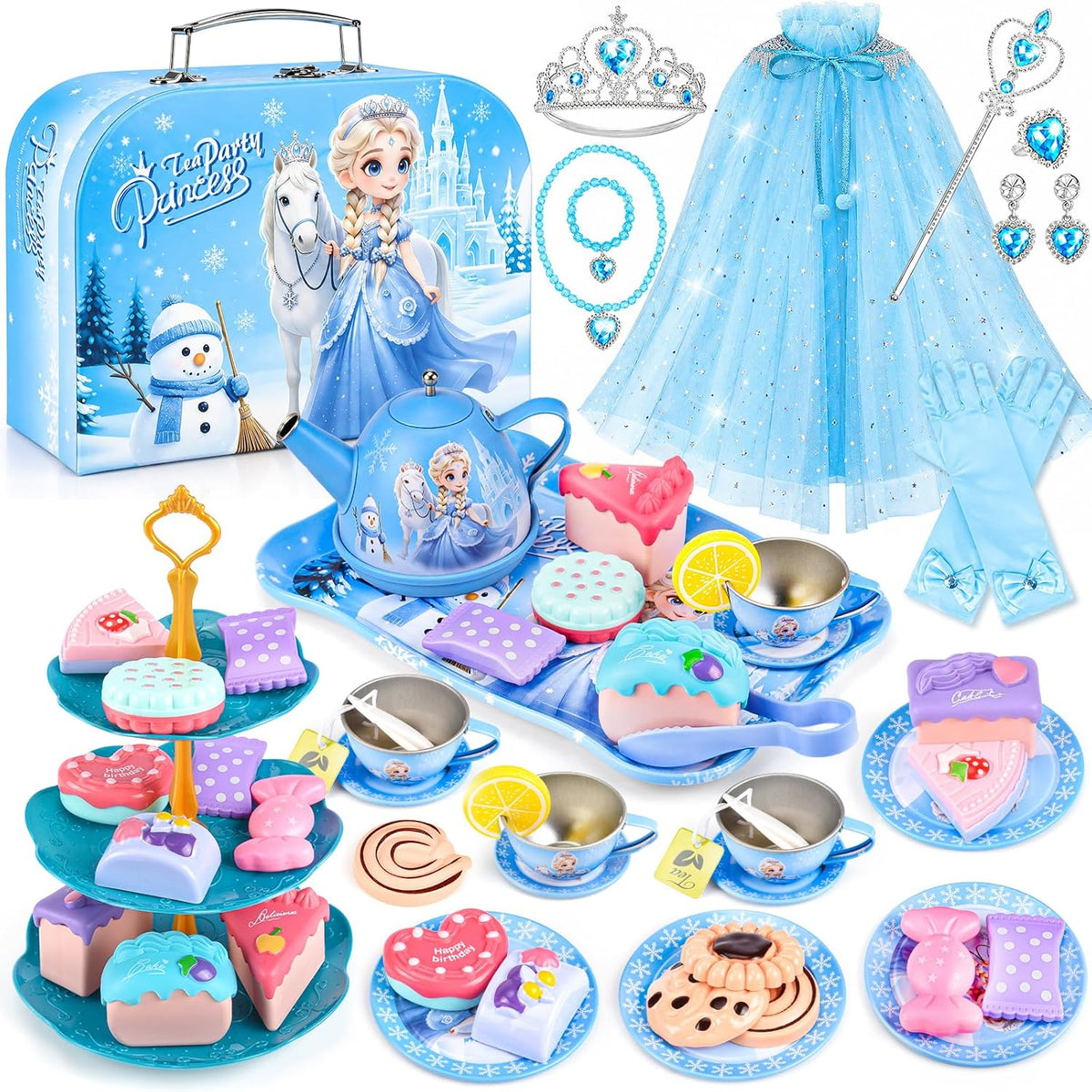 Juego de fiesta de té para niñas pequeñas, juguetes de simulación y vestido