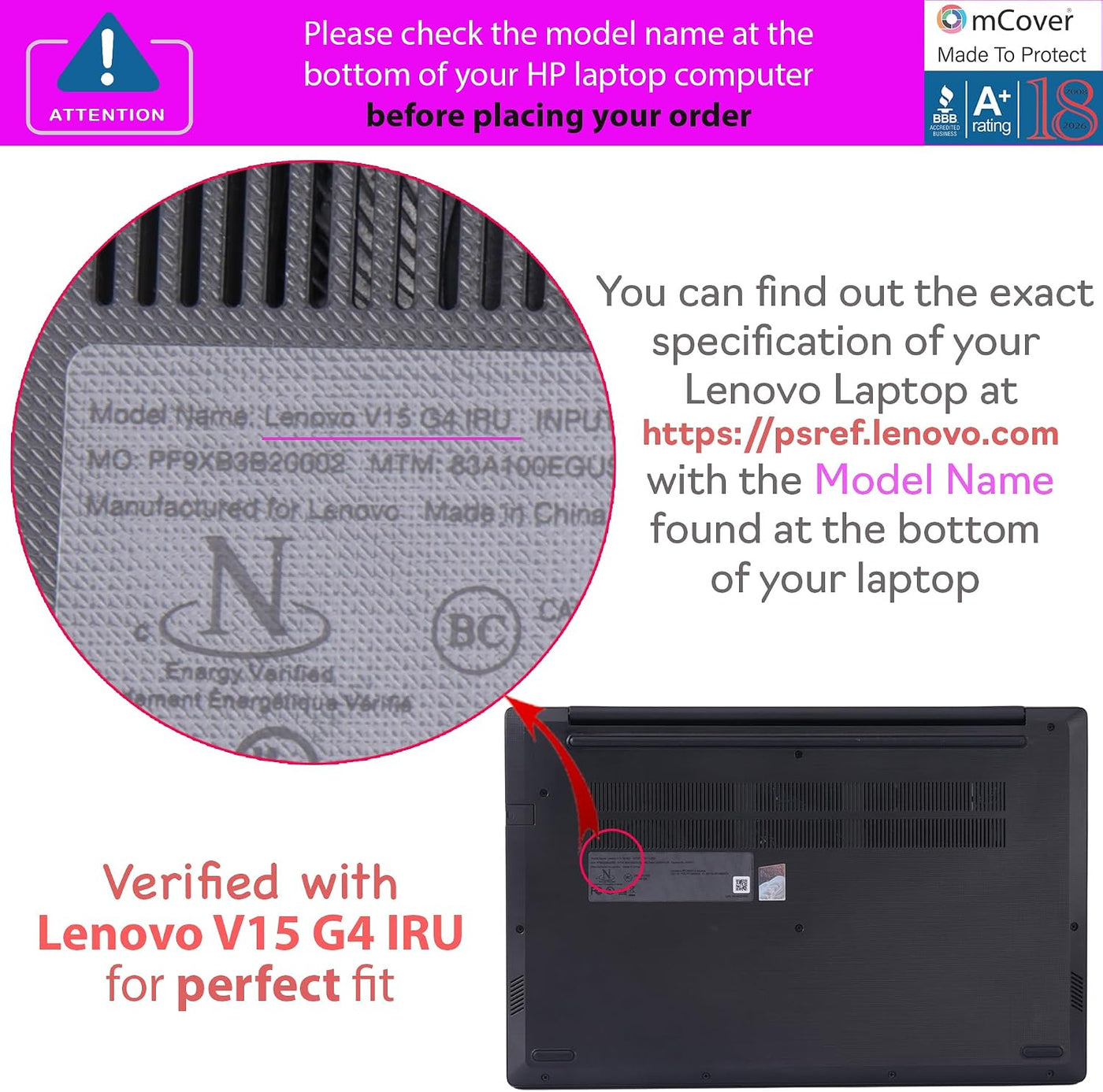 mCover Funda solo compatible con Lenovo V15 G4 \/ G5 \/ G6 Series 2...