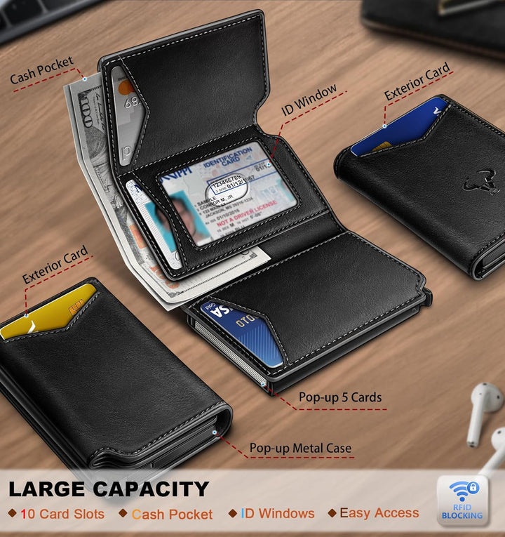 BULLIANT Billetera de cuero para hombre, tarjetero con clip para di...