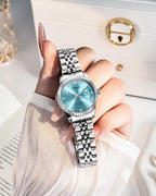 OLEVS Reloj de pulsera analógico de cuarzo para mujer, de acero inoxidable, impermeable, luminoso, de dos tonos, para mujer
