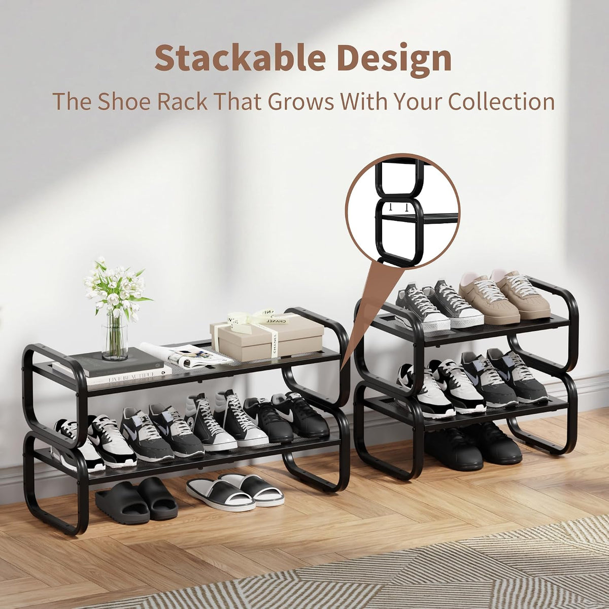 Zapatero de 2 niveles y 4 niveles - Organizador de zapatos expandible para