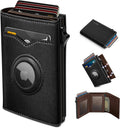 Cartera miyozi Airtag para hombre, con bolsillo para billetes, 2 ventanas para identificación, capacidad para 9-12 tarjetas, estuche metálico, elegante y delgada, cartera desplegable con cierre