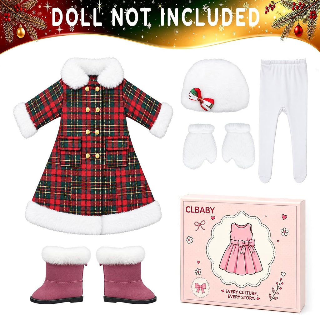 Set de Ropa y Accesorios para Muñeca Americana de 18 Pulgadas, 7 Piezas, Navidad