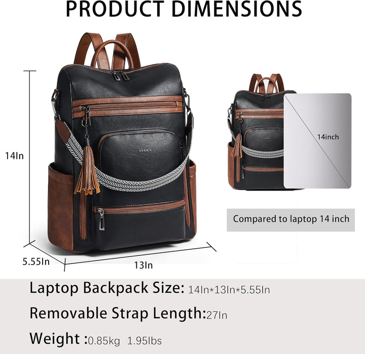 Shrrie - Mochila de cuero vegano para laptop para mujer de 14 pulga...