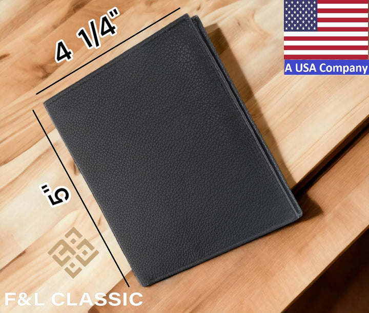F&amp;L CLASSIC Cartera de Cuero Bi-Fold Grande Estilo Hipster con...