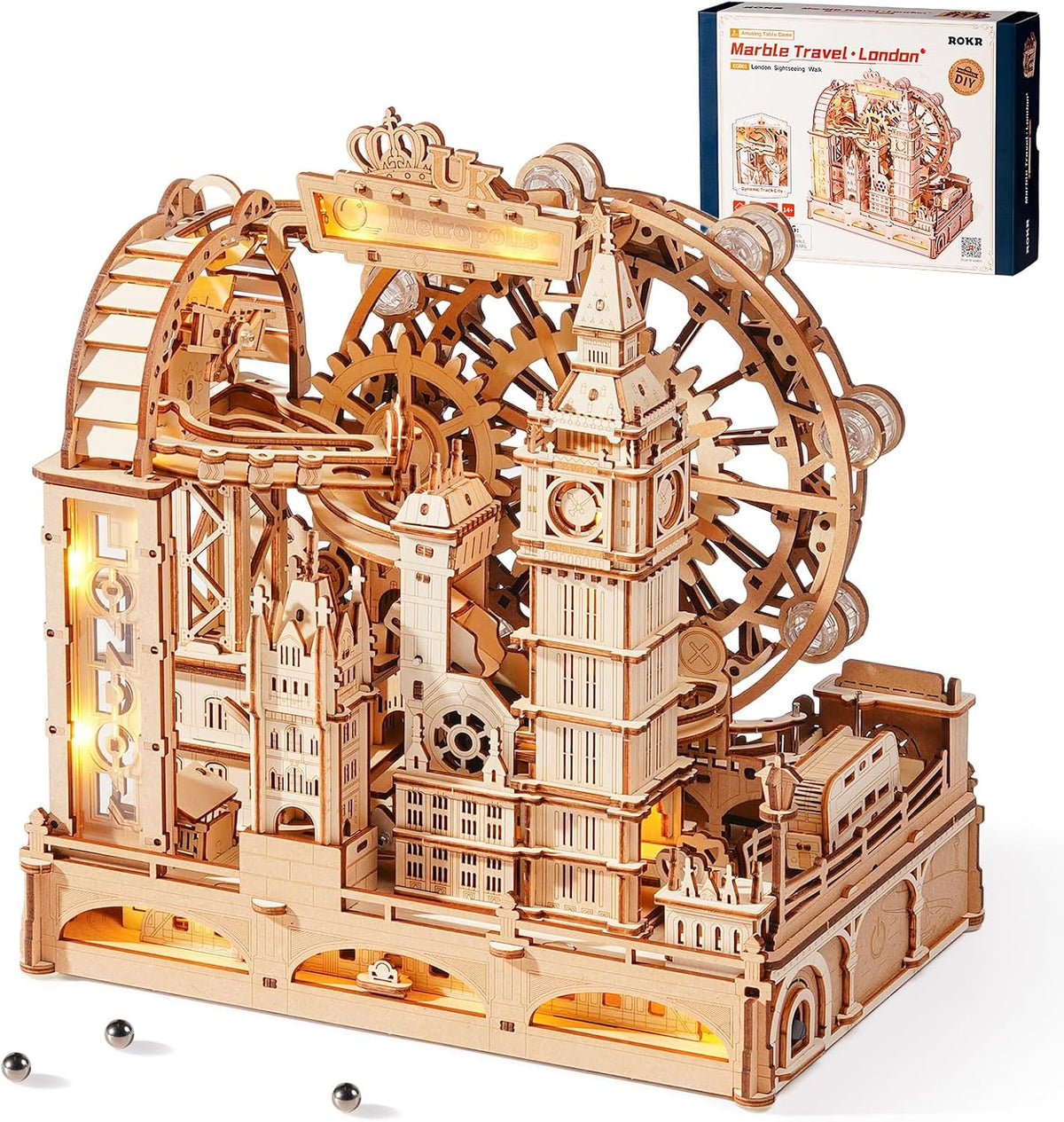 ROKR 3D Wooden Puzzles para Adults,Marble Travel London,431Piece 3D Puzzles,Marble Run Gift para Adults
