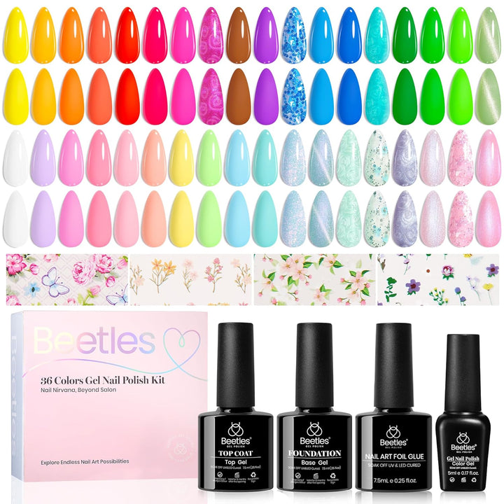 beetles Gel Polish Kit - Esmalte de uñas de 36 colores pastel azul...