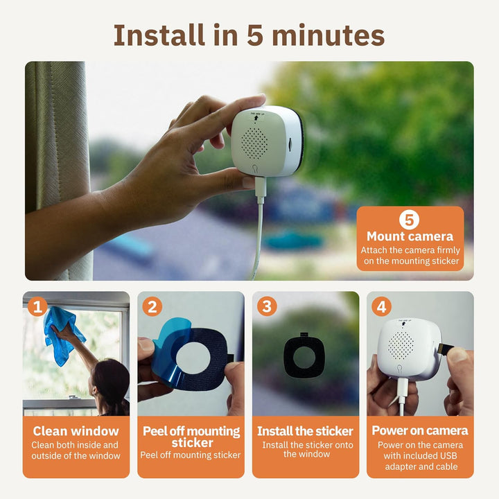 Girafit Cámara de ventana 2K, cámaras de interior WiFi de 2.4 GHz y...
