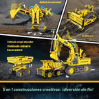 Kits de Construcción de Robots, Juguetes STEM 5-en-1 para Niños de 8-14 años, Excavadora de Control Remoto y APP para Niños, Juegos de Construcción, Conjuntos de Erector Programables, Kits
