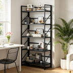 JSB Estantería Plegable Sin Montaje, Estante de Libros de Metal Industrial de 5 Niveles para Almacenamiento, Estantería Plegable de Madera Vintage para Sala de Estar, Dormitorio, Estantes de